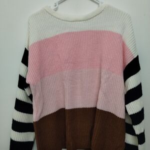 Wishlist Women's Striped Sweater in Pink, Brown, and Black